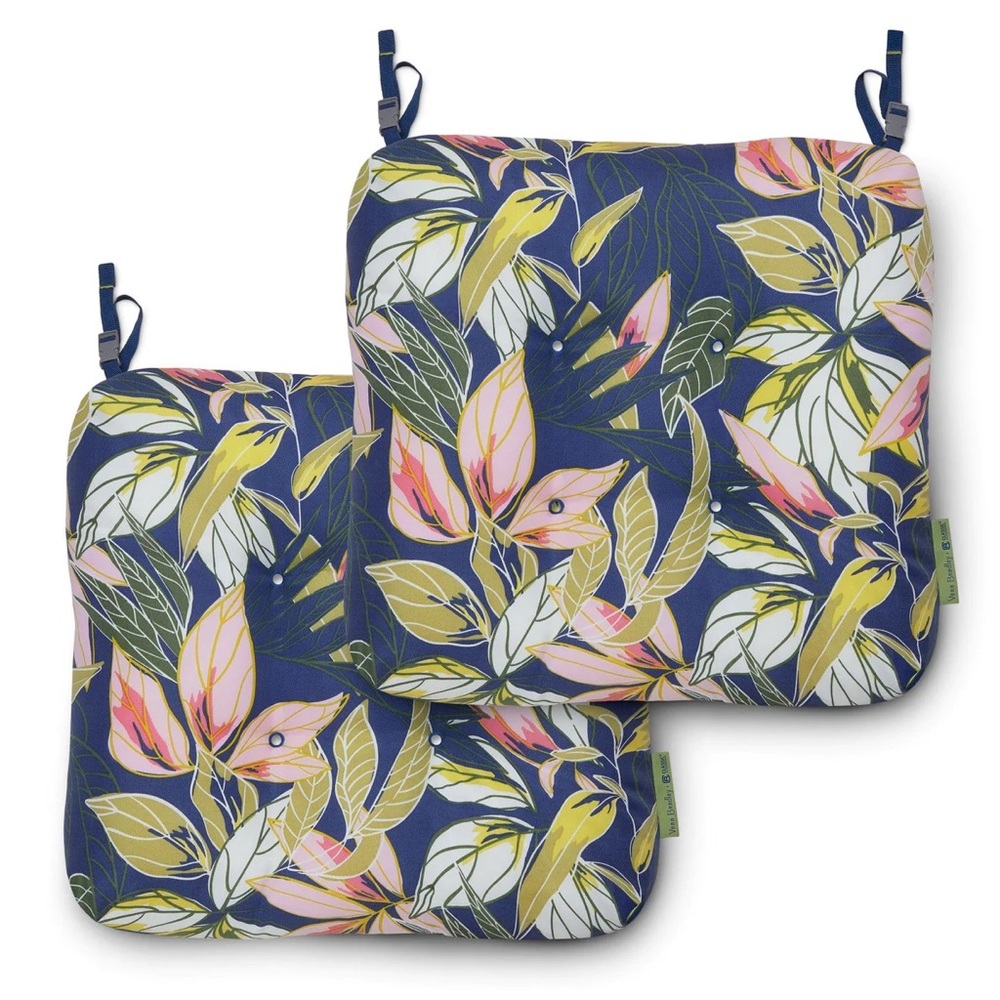 Vera Bradley Patio Chair Cushion 19" - 2 Pack in Rain Forest Leaves Blue